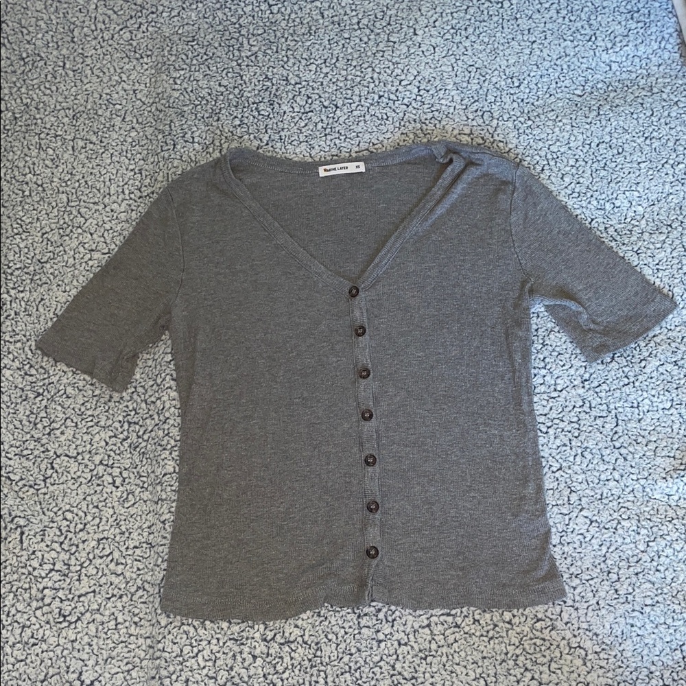 Marine Layer Ribbed Gray Button-Up